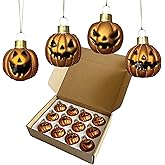 VGEUNA Painted Glass Halloween Pumpkin Ornaments Mini Decorative Hanging Ornaments for Halloween Set of 12