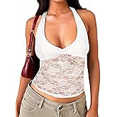 Matunana Women's Lace Halter Tops Going Out V Neck Crop Backless Sleeveless Tank Y2k Cute Sexy Shirt Summer Trendy 2026