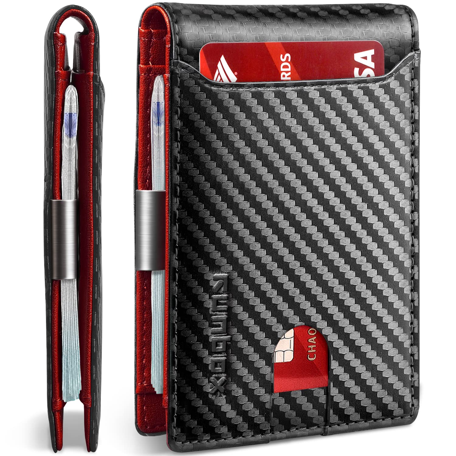 RUNBOX Slim Wallets for Men - Leather Money Clip Mens Wallet - RFID Blocking Front Pocket Bifold Wallet - Thin Credit Card Holder with Gift Box