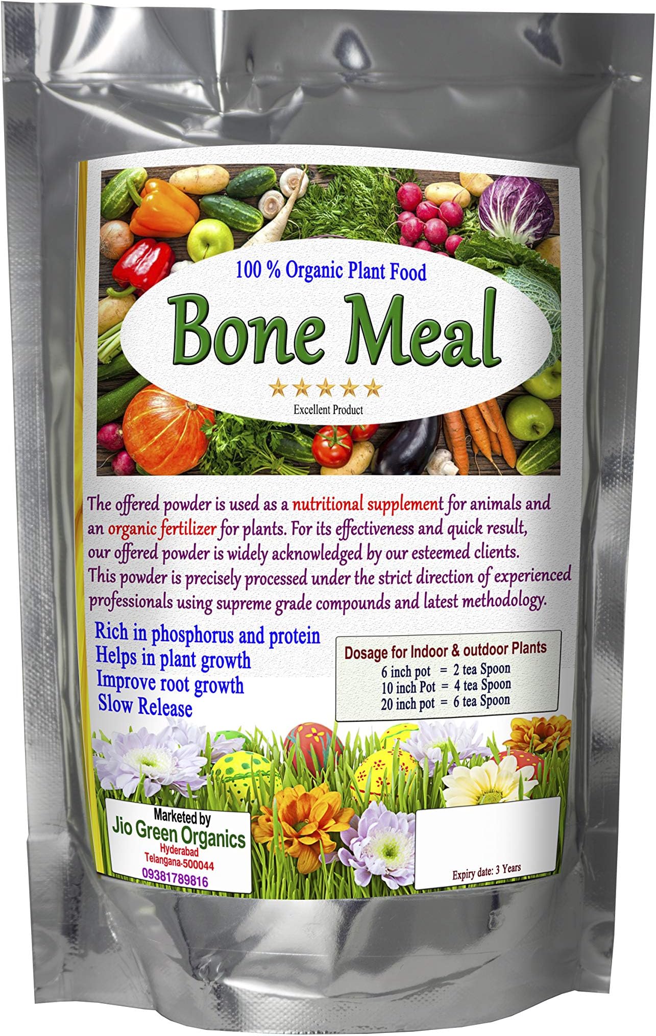 Jio Green garden Store Bone Meal Powder 850 Grams 100% Pure & Organic NPK Manure Helps producing Strong Roots, with Increased Fruit and Flower Development and its a Multipurpose Fertilizer