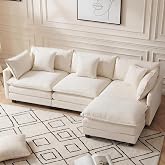 Daeorio Modular Sectional Sofa 102" Oversized Cloud Couch with Ottoman | 4 Seat Modern Comfy Sofa Chenille Deep Seat Couches with L Shape, for Office Bedroom Living Room(Beige 102" L Shape)