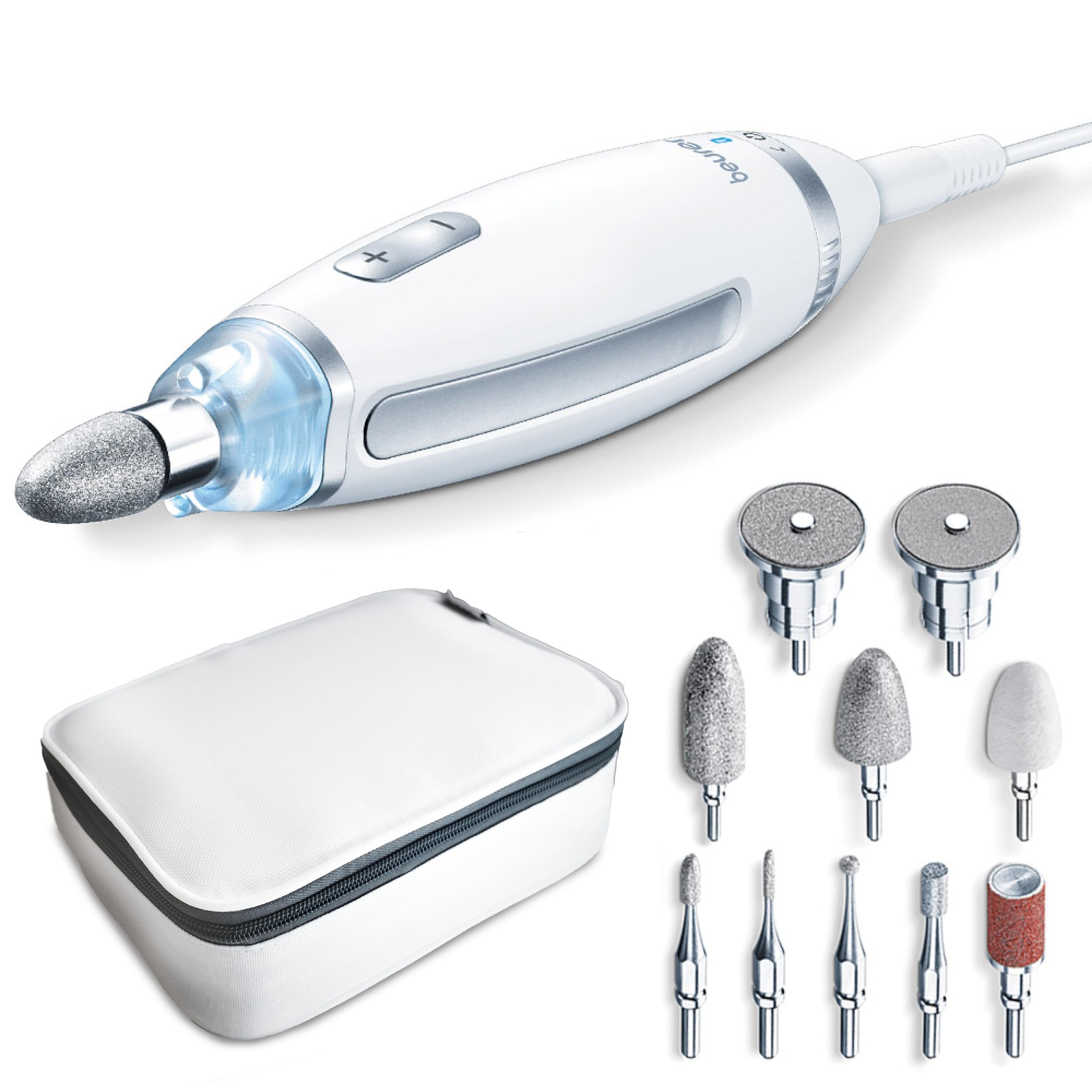 Beurer MP 62 Electric Manicure/Pedicure Set with 10 Tips LED Light with Storage Bag