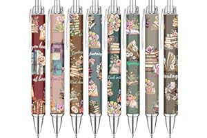 Idealmuzik Book Lover Pens Set – Cute Reading-Themed Gel Pens for Women, Teens, and Kids – Cozy Library Aesthetic Stationery for Journalers, Students, and Writers, 8 Pack
