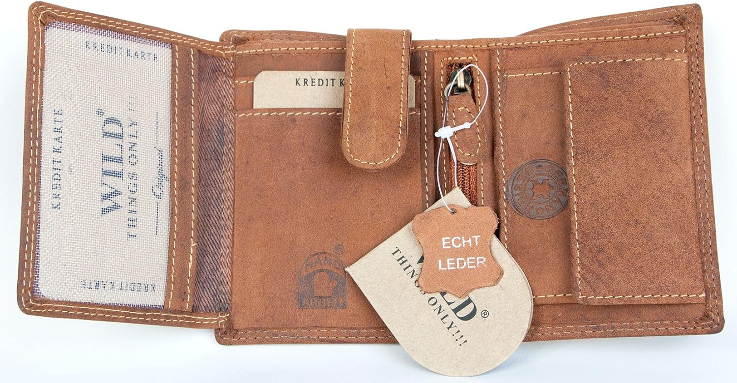 Tan Trifold Vertical Designed Genuine Leather Pocket Size Wallet Wild, Light Brown - Image 4