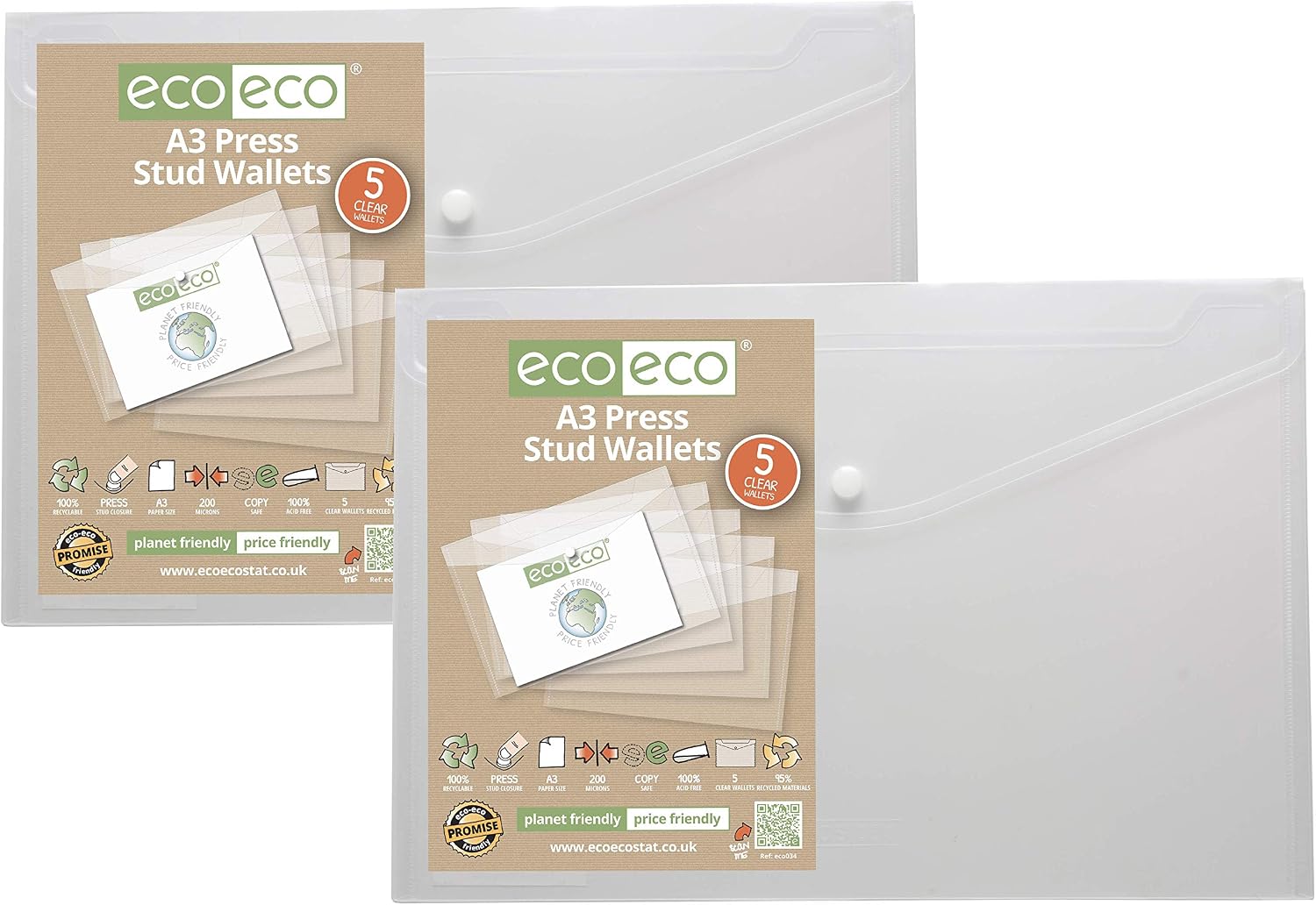 ECOECO 10-Pack Clear Transparent Press Stud Popper Wallets-Sustainable Organization with 50% Recycled Plastic Folders! Perfect for Office School & Home Use,Eco-Friendly Choice with a Clear Purpose