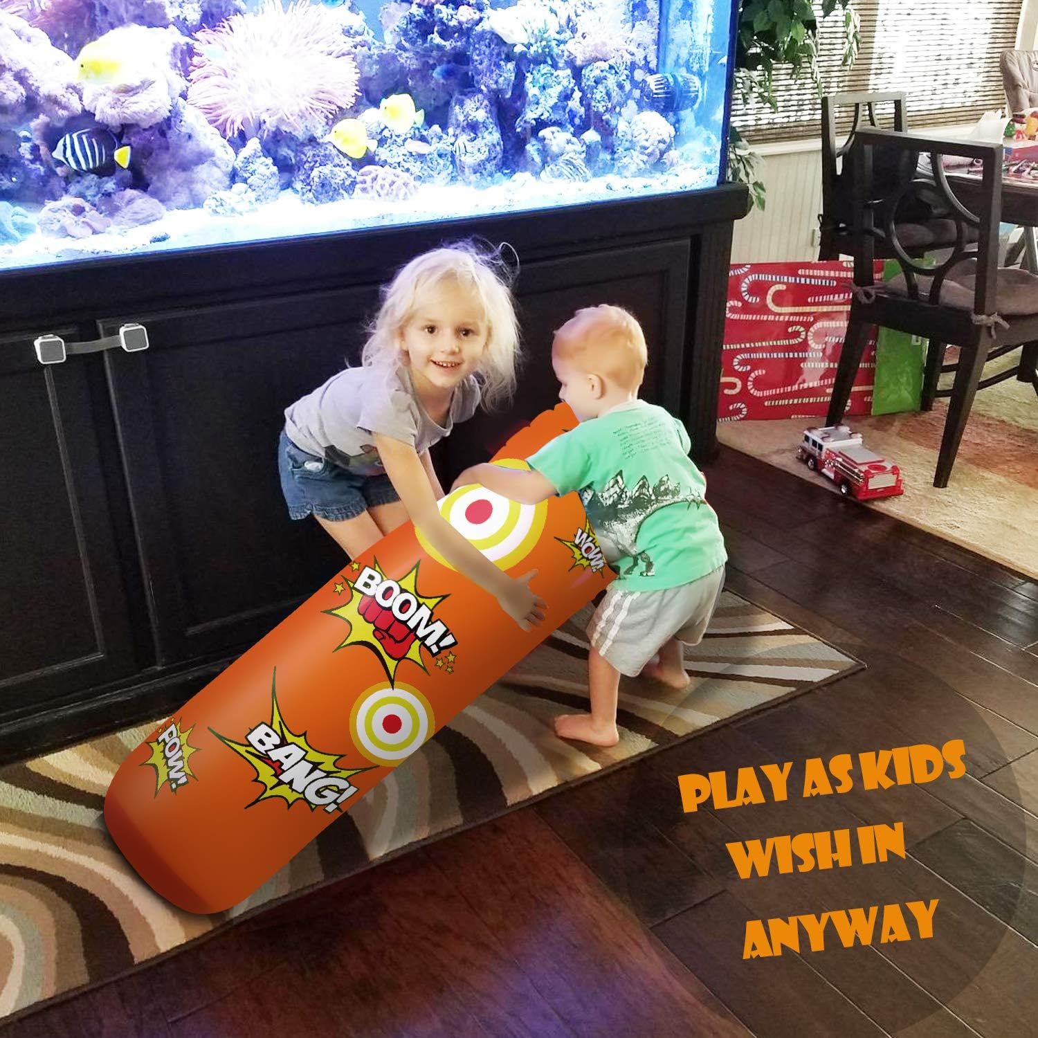 Novelty Place Kid's Inflatable Punching Bag - 4 Feet Tall Free Standing Socker Bopper Buddy - Hit & Bounce Back Air Bop Toy Fun for All Ages Boys Girls Kids Fitness & Stress Relief: Home & Kitchen