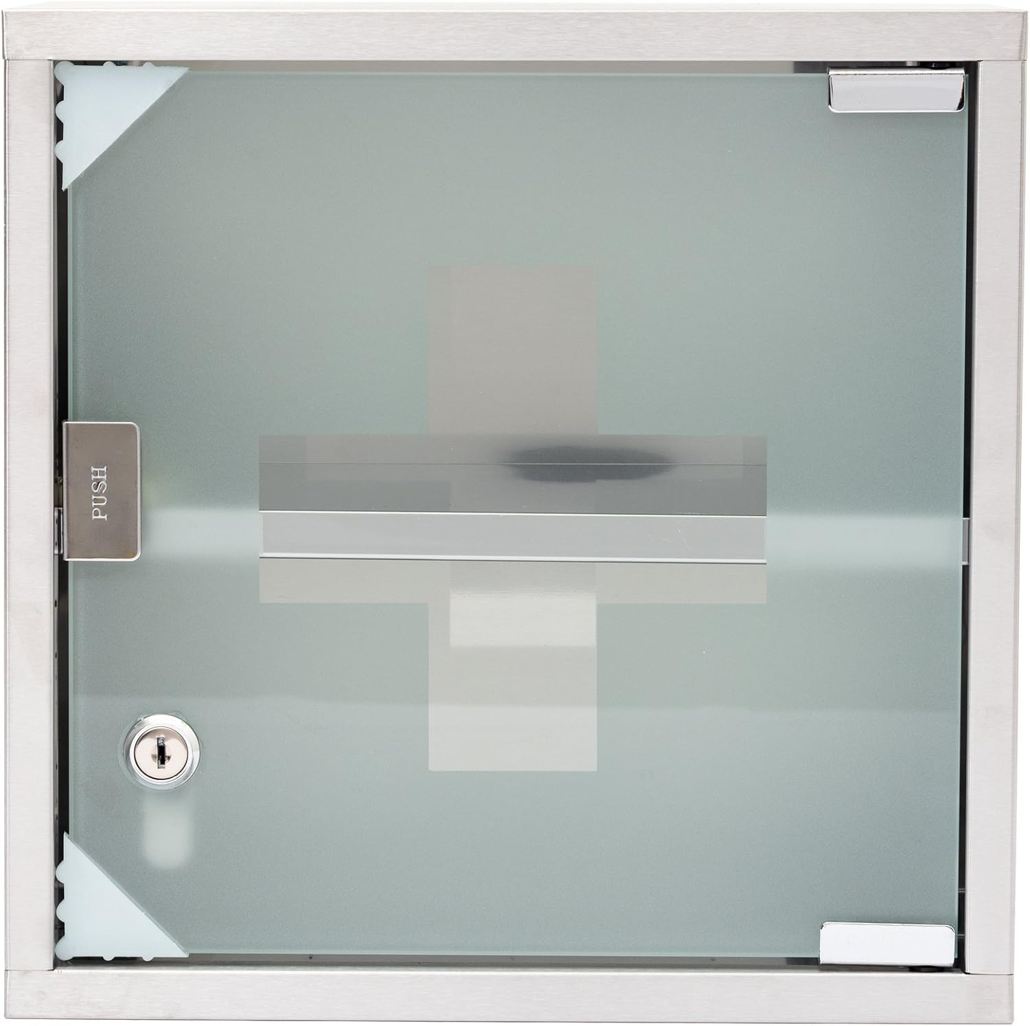 Mack Medizinschrank Arzneischrank Medikamentenschrank Hausapotheke aus Edelstahl, 30 x 30 x15cm „Tip –on“ Automatik, Montagematerial und 2 Schlüssel Inclusive, 2 Fächer