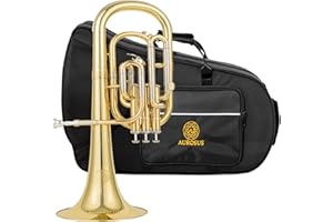 Aurosus ASH-501L Alto Horn 0.462" Bore 8" Bell Gold Brass Leadpipe Nickel Silver Slides 3 Pistons Lacquer 37C Mouthpiece Backpack Case