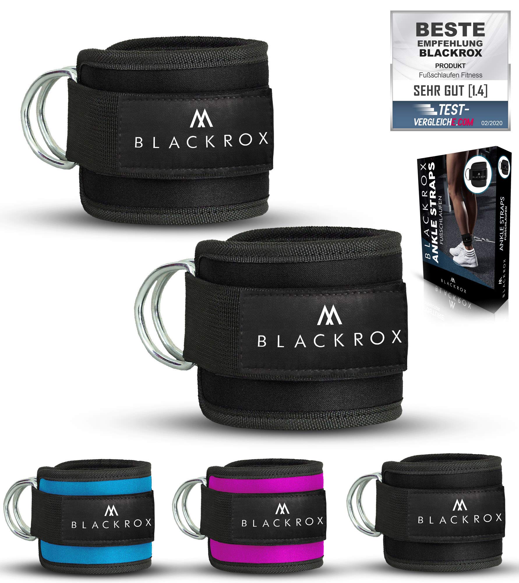 BLACKROX foot loop cable pull – comparison winner – ankle straps set of 2 – training – sports weight cuff women and men fitness training – ankle straps – gym 2 pieces, Black, standard size