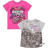 Monster Jam Girls 2 Pack T-Shirts Toddler to Big Kid Grave Digger El Toro Loco Whiplash Monster Mutt Dalmatian Megalodon