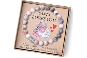 THEMEROL Cute Christmas Stocking Stuffers for Kids/Teens/Women-Love/Protection-Handmade Natural Crystal Bracelets with Xmas-Themed Card