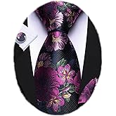 Barry.Wang Flower Ties for Men Silk Woven Floral Tie Sets Necktie Handkerchief Cufflinks Wedding Party