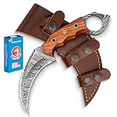 VULTURE CRAFTS CLUB, Damascus steel Handmade Knife, Survival claw Tactical teeth Knife Double edged sharp, Fixed Blade Knife With Sheath, Curved knife (Rosewood handle)