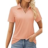 MAGCOMSEN Women's Golf Shirts Short Sleeve Polo Collared Tennis Shirt V Neck Quick Dry Sun Protection UPF 50+