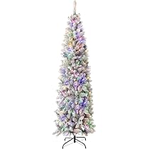 7.5ft Pre-lit Pencil Christmas Tree – Slim Artificial Tree With Warm White Lights, Metal Stand