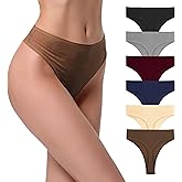 Wironoat High Waist Cotton Thongs Women Cotton Rib Comfortable Soft Thongs Panties Pack 6