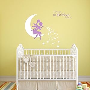 Fairy Wall Decal, I Love You to The Moon and Back, Fairy Wall Sticker for Girl, Kids Bedroom Wall Decals, Nursery Decor A19 (Purple,White)