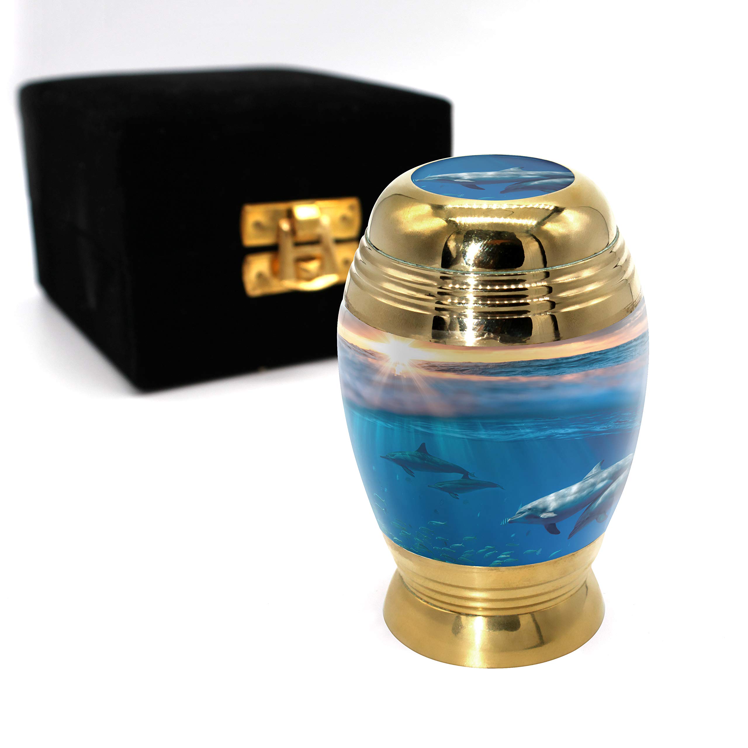 Commemorative Cremation Urns Dolphin Destiny Crematorium Urn, Brass, Blue, Dolphin Destiny, Cremation Urns, Urns for Ashes, Adult Ashes Urn
