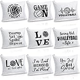 Saintrygo 9 Pieces Volleyball Makeup Bags Canvas Cosmetic Bags with Words Volleyball Makeup Case Portable Travel Storage Case Pouch Toiletry Bag with Zipper for Women Players Teams(White Base)