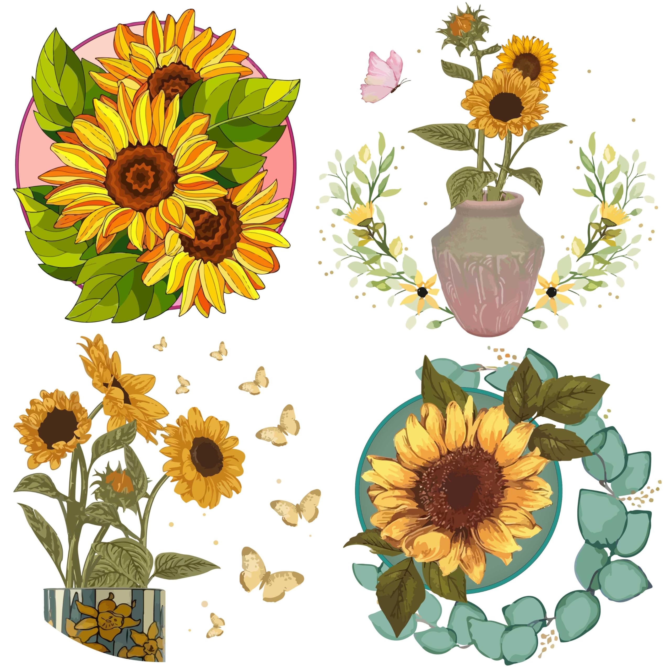 GORGECRAFT 4 Styles Sunflower Window Decals 16cm Static Glass Sliding Door Sticker Clings Anti-Collision Vinyl Film Bedroom Alert Decals for Prevent Stop Birds Dogs Pets Strikes