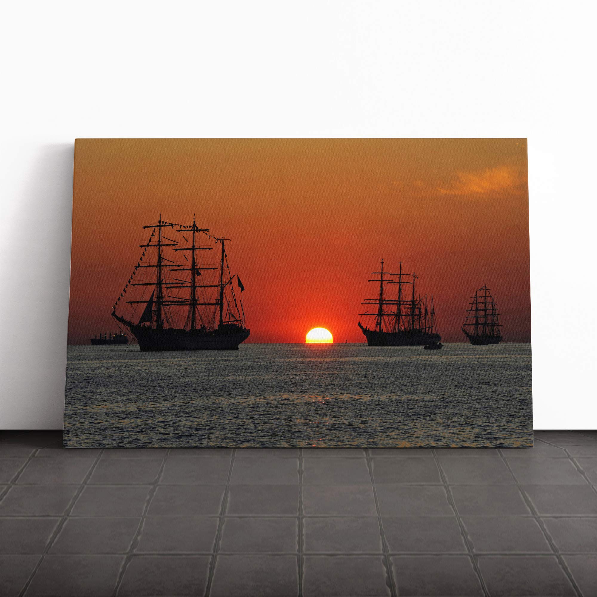 Sailing Ship Sunset Canvas Print | Gallery Wrapped 30mm Frame Wall Art | 20x14 inches | Ready to Hang | Modern Seascape Picture | Living Room Bedroom Lounge Office