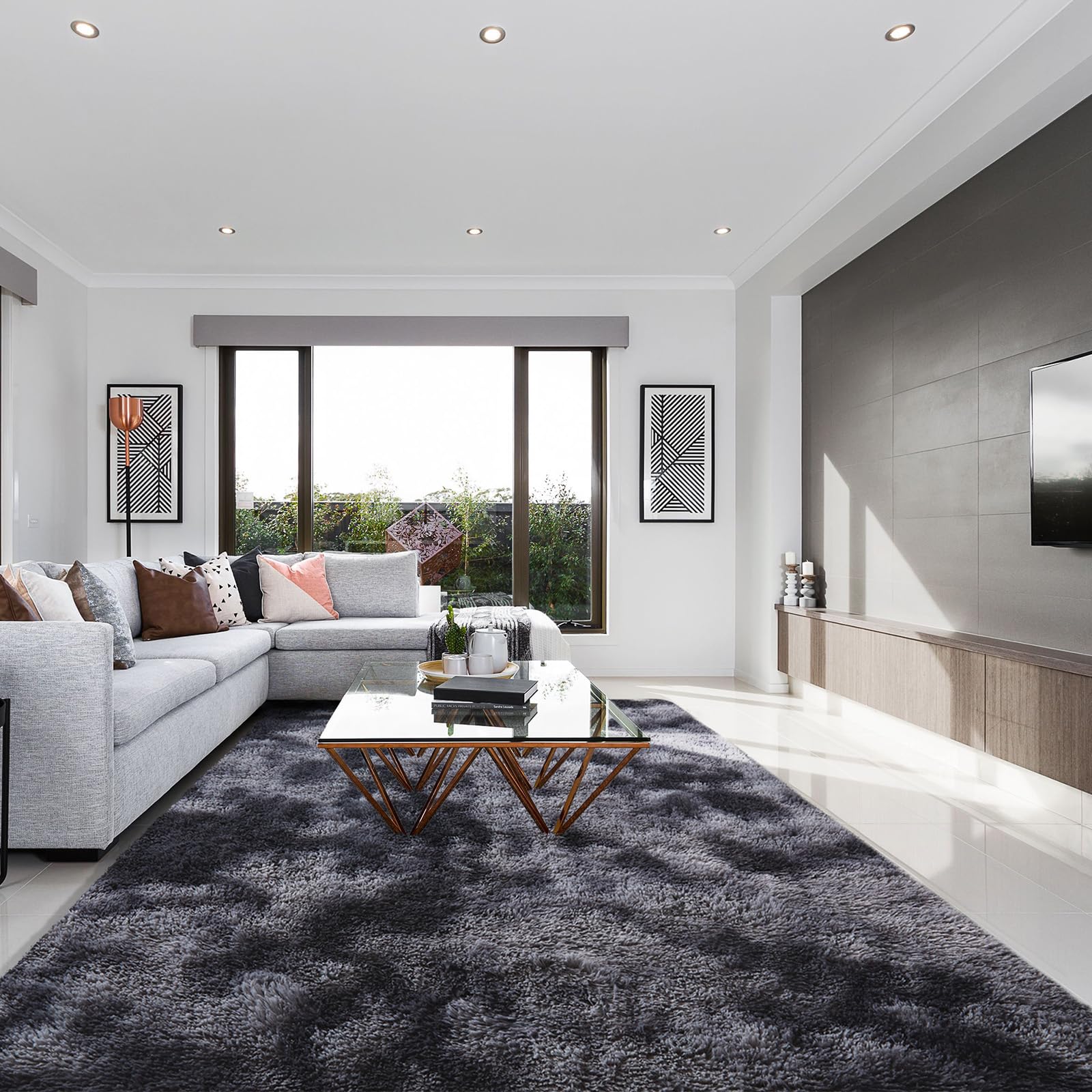 SOANNY Living Room Area Rug, Dark Grey Large Soft Lounge Carpet for Bedroom, Dorm, Luxury Tie-Dyed Shag Rug for Home Decor, 180x270 cm — image 1