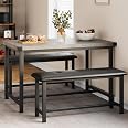 Fancihabor 3-Piece Dining Set - Kitchen Table With 2 Upholstered Benches For 4, Retro Gray (Saves Space)