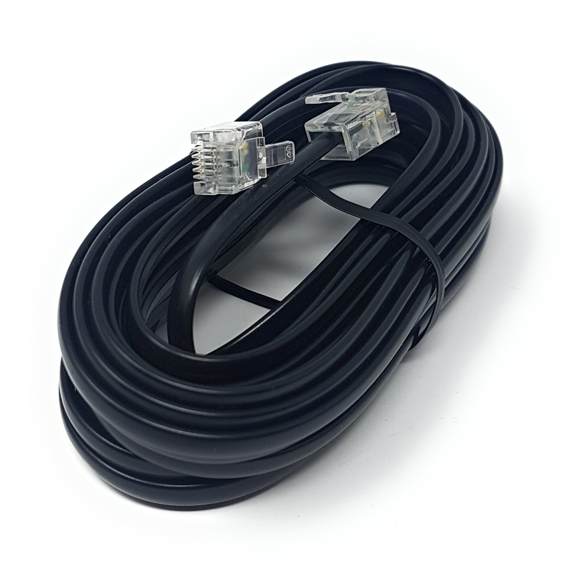 Maincore 10m Long Black FLAT ADSL High Speed Broadband Modem Cable RJ11 to RJ11 (Available in 1m, 2m, 3m, 5m, 10m, 15m, 20m, 30m) (10m)