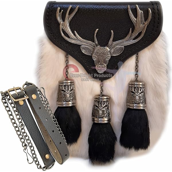Original Long Horse Hair Scottish Dress Sporran - Genuine Leather, Adjustable Belt, Three Tassels - View #5