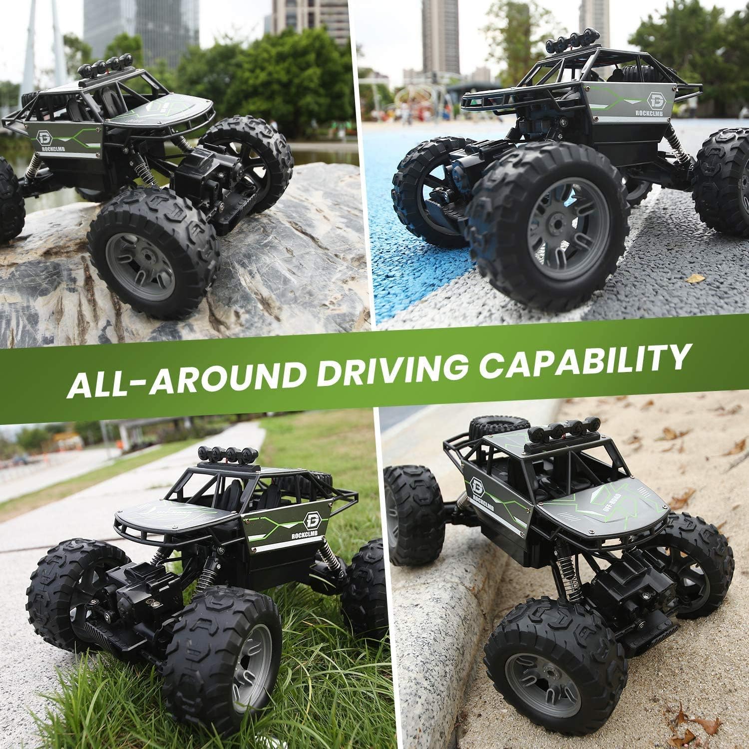 RC Cars, Holyton 4WD Off Road Monster Trucks All Terrain , 1:16 Scale Remote Control Car, 2.4GHz, 2 Rechargeable Batteries Toy Crawlers Vehicles for Children and Adults, 40+ Min Play, Gray: Toys & Games