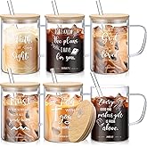 Acellegic 6 Pcs Christian Gift for Men Women 16 oz Glass Cup Gift Bulk with Handle with Lids and Straws Bible Vase Coffee Tumblers for Pastor Church Sunday School(Religious)