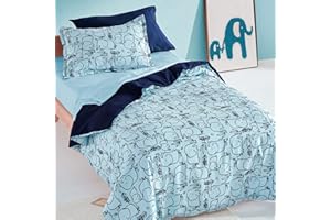 SLEEP ZONE Kids Duvet Cover Set Queen Size 3 Pieces - Super Soft & Cute Comforter Cover with 2 Pillow Shams, Easy Care Zipper Closure (Little Elephant, Queen)