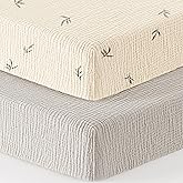 Muslin Pack and Play Sheets Fitted 100% Cotton Mini Crib Sheets for Pack N Play Playard Mattress 38”x26” Snug Crib Mattress C