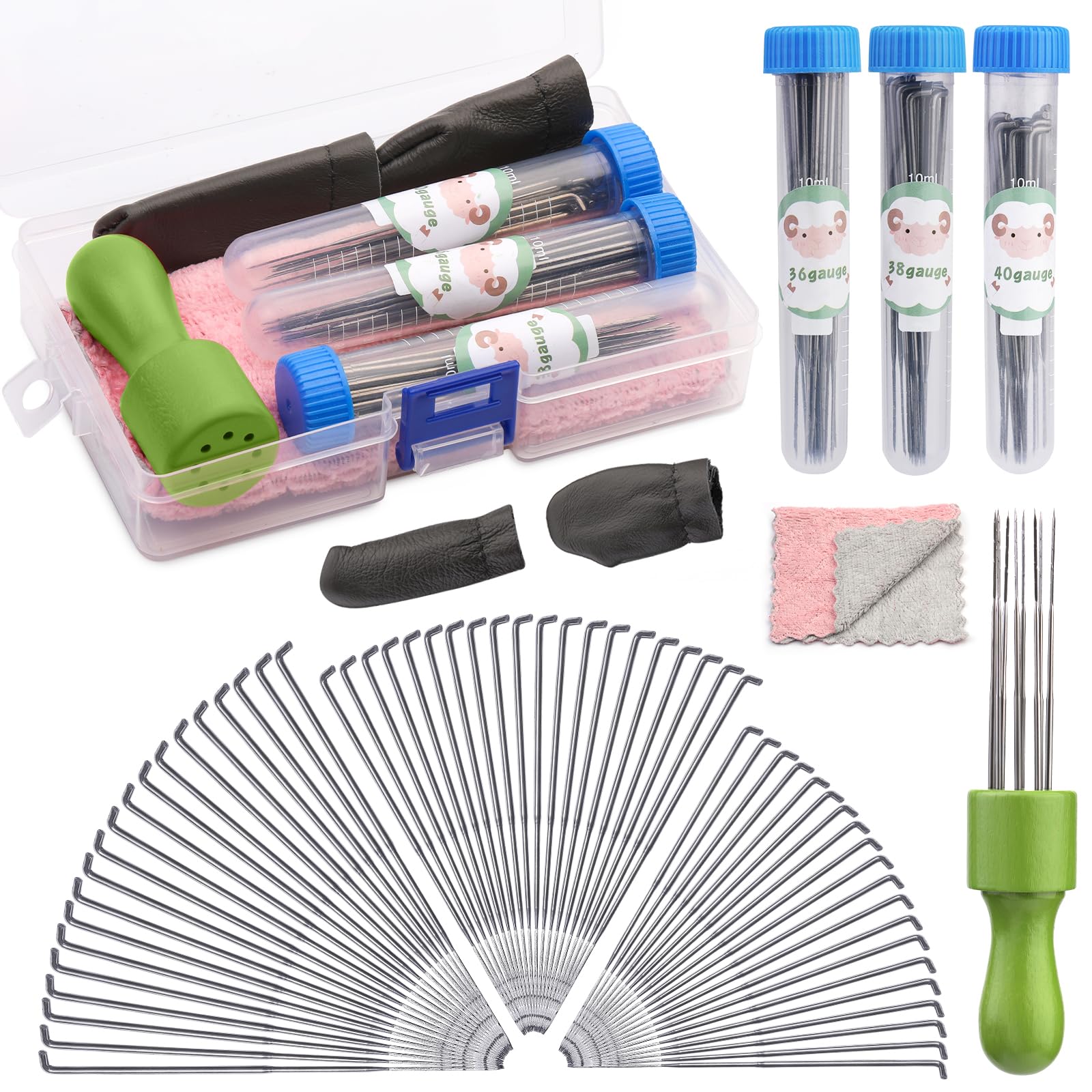 Doxiru Wool Felting Needle Tools, Wool Felted Tool Kit with 3 Sizes Felting Needles and 1/8 Wooden Handle for Needle Felting Supplies Beginner or Professional (Green)