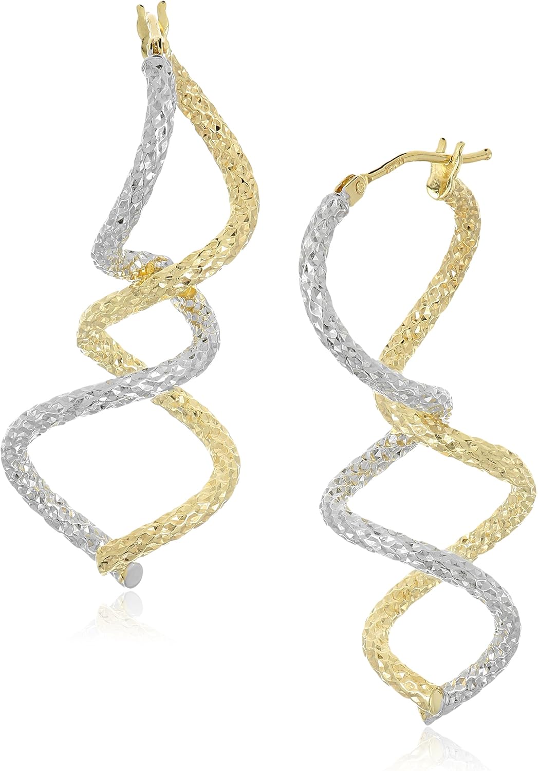 14k TwoTone Gold Italian Twisted Drop Earrings Jewelry