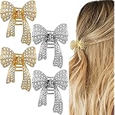 4Pcs Bow Rhinestone Hair Claw Clips Fancy Butterfly Gold Silver Metal Clamps Cute Bowknot Small Non Slip Strong Hold Jaw Styling Clips Hair Accessories for Women and Girls
