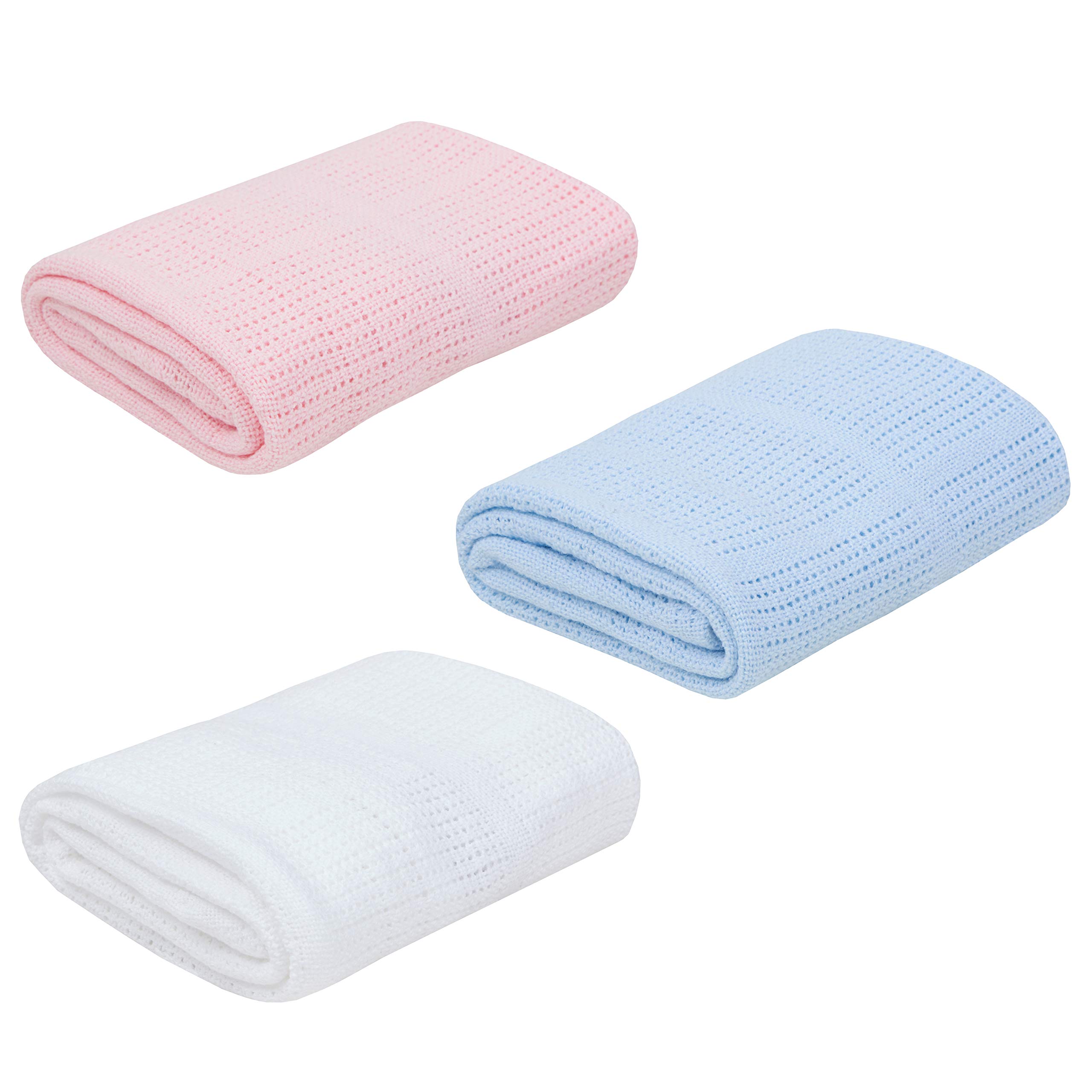 BabyTown Baby Boys and Girls Soft Cotton Cellular Blankets 3 Pack
