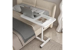 NBYTLT Overbed Bedside Table with Wheels, 60-95cm Height Adjustable Hospital Bed Desk, Portable Small Ergonomic Standing Desk
