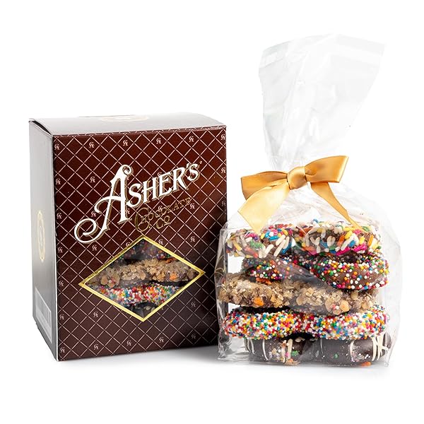 ASHER’S CHOCOLATES, CHOCOLATE COVERED PRETZELS GIFT BASKET, HOLIDAY ASSORTMENT OF CANDY, SMALL BATCHES OF KOSHER CHOCOLATE, FAMILY OWNED SINCE 1892, IMPROVED BOX DESIGN (MILK & DARK)