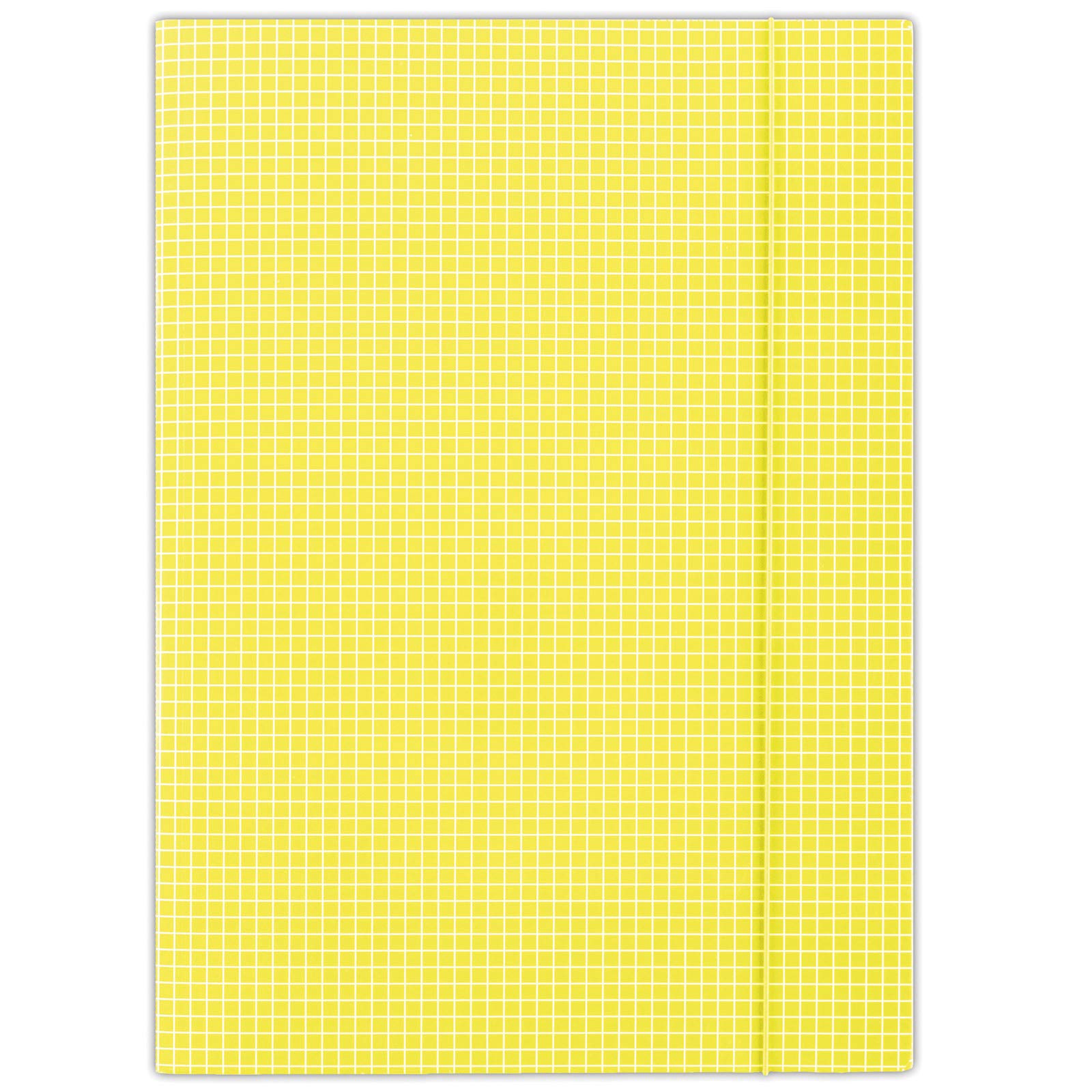 DONAU FEP11 Premium A4 Folder with 3 Flap Flaps Made of Strong Cardboard/Cardboard Checked Print Single-Sided High-Gloss Printing Varnish Pack of 25 Colour: Yellow Ideal for Office