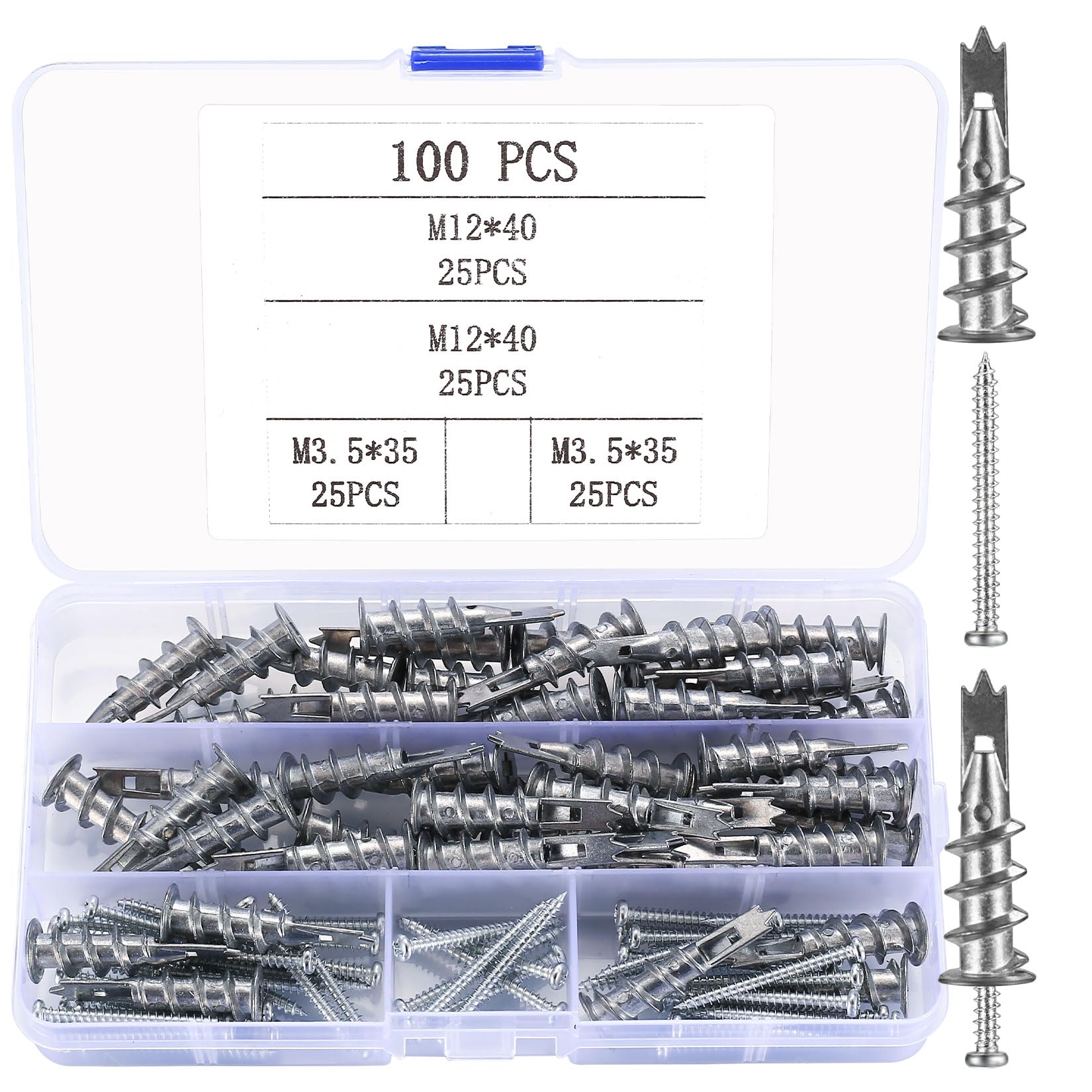 SZSLMY 100 Pcs Plasterboard Fixings, Wall Plugs with Screws, Heavy Duty Self Drilling Raw and Cavity Fixing Screws Drywall Anchors, Self-Dry