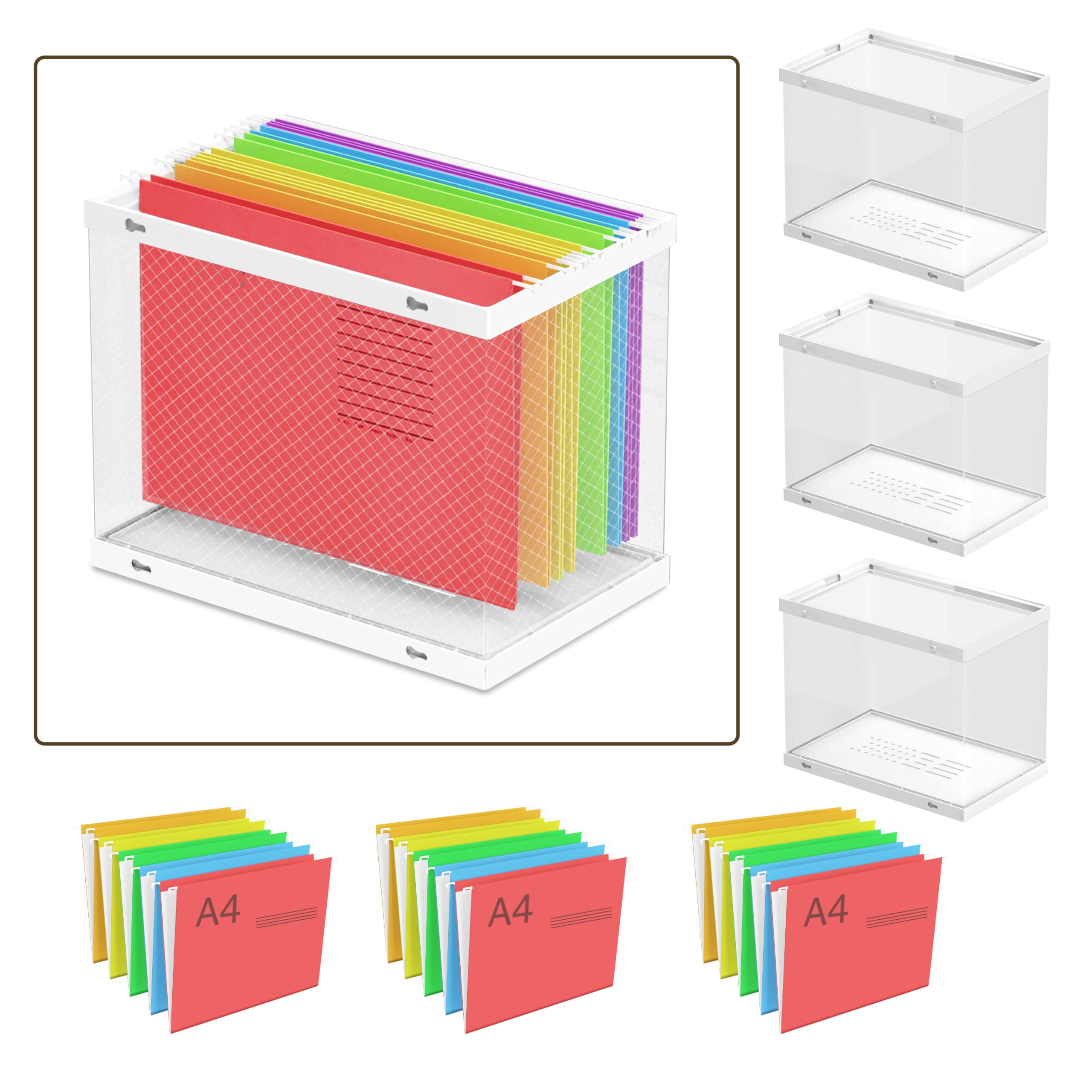 UAK 3 Pack Plastic File Storage Box with 15 Pack Hanging Folders ...