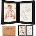 Baby Footprint Kit, Baby Shower Gifts for Girls, Boys - Personalized Baby Hand and Footprint Kit Keepsake, Newborn Handprint Foot Prints Makers, Nursery Picture Frame, New Mom Gift (Onyx Black)