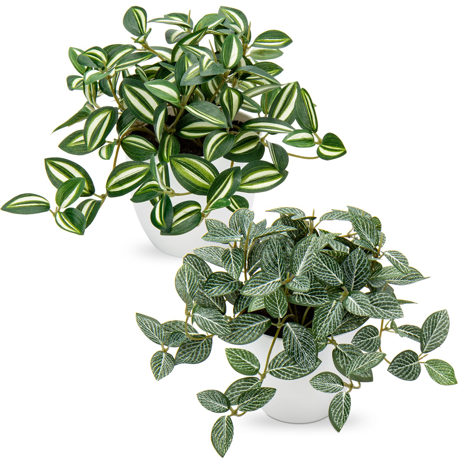 Oairse Small Artificial Plants Indoor in Pot Set of 2 Decorative Fake Plants Realistic Faux Plant Potted for Home Aesthetic Living Room Bathroom Desk Shelf Office Decoration