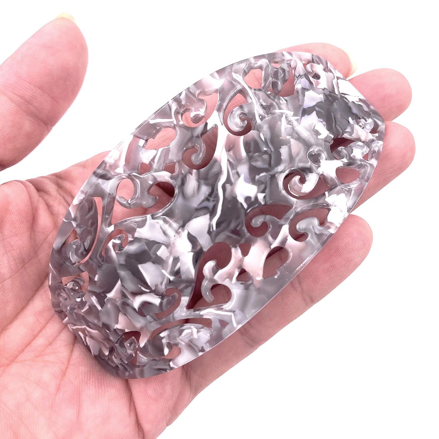 Strong Large Hair Barrette Set For Thick Hair Grey Marble Filigree for Women : Beauty