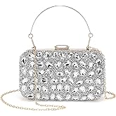 DTGN Evening Bags Clutch Purses for Women Formal, Gemstone Handbag Crystal Rhinestone Crossbody Square Bag with Chain Shoulder Bag Sparkly for Wedding Guest Party Silver