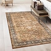 Morebes Washable Living Room Rug 5x7, Vintage Room Rugs for Bedroom Non-Slip, Soft Low-Pile Non-Shedding Dark Brown Rug Indoor Floral Print Throw Carpet for Bedside Farmhouse Dining Room