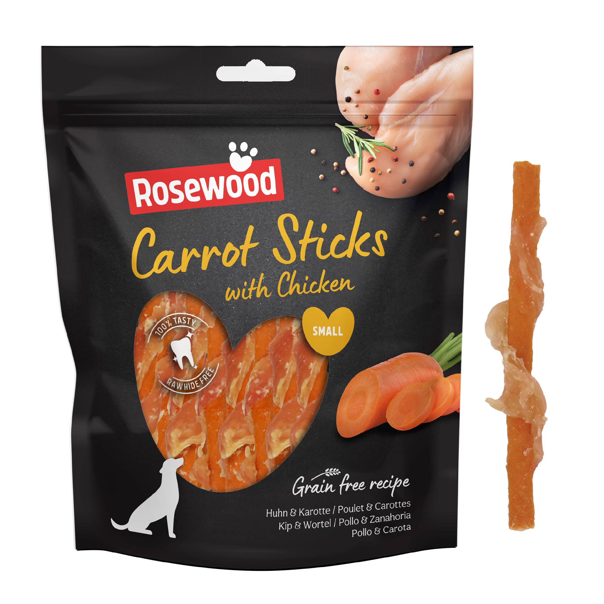Rosewood Small Chicken and Carrot Sticks for Dogs – Real Meat Treats, Grain-Free, High Protein, Supports Dental Hygiene, No Added Sugar, No Artificial Colours or Flavours (320g Value Pack)