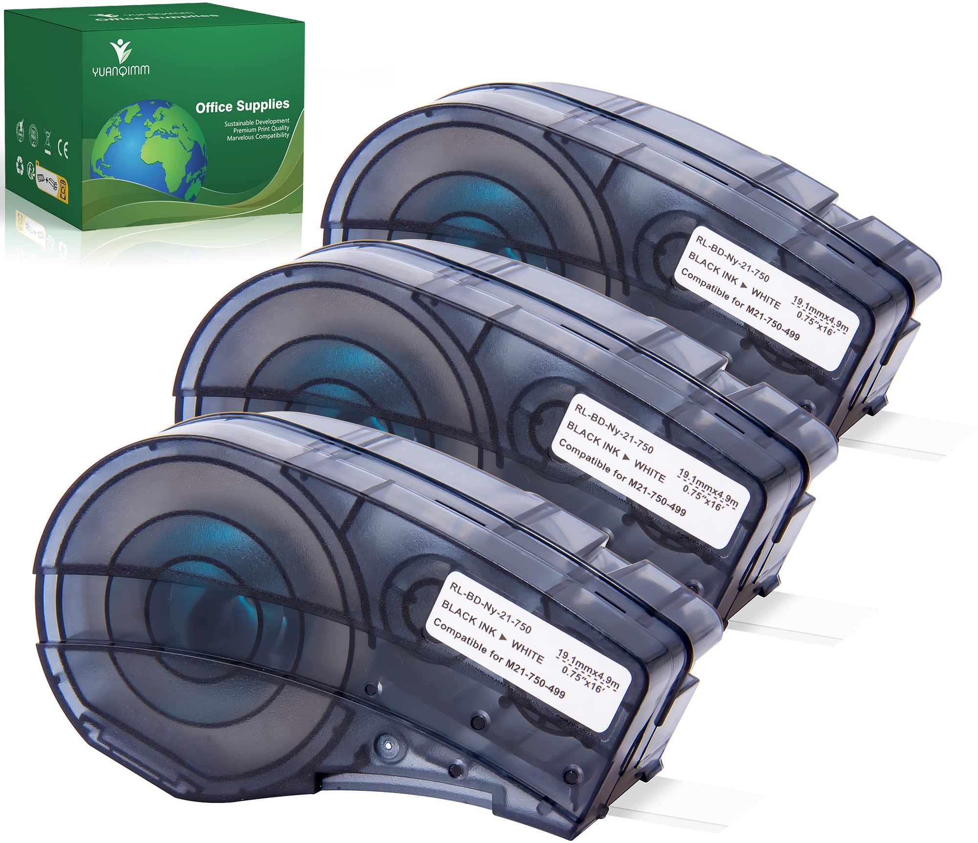 View 1 of 3-Pack Copmpatible M21-750-499 Cartridge 3/4 Inch Black on White High Adhesion Nylon Cloth Label Tape for Wire Cable Labeling, 0.75 Inch x 16 Feet, Not Compatible with M210 and M211