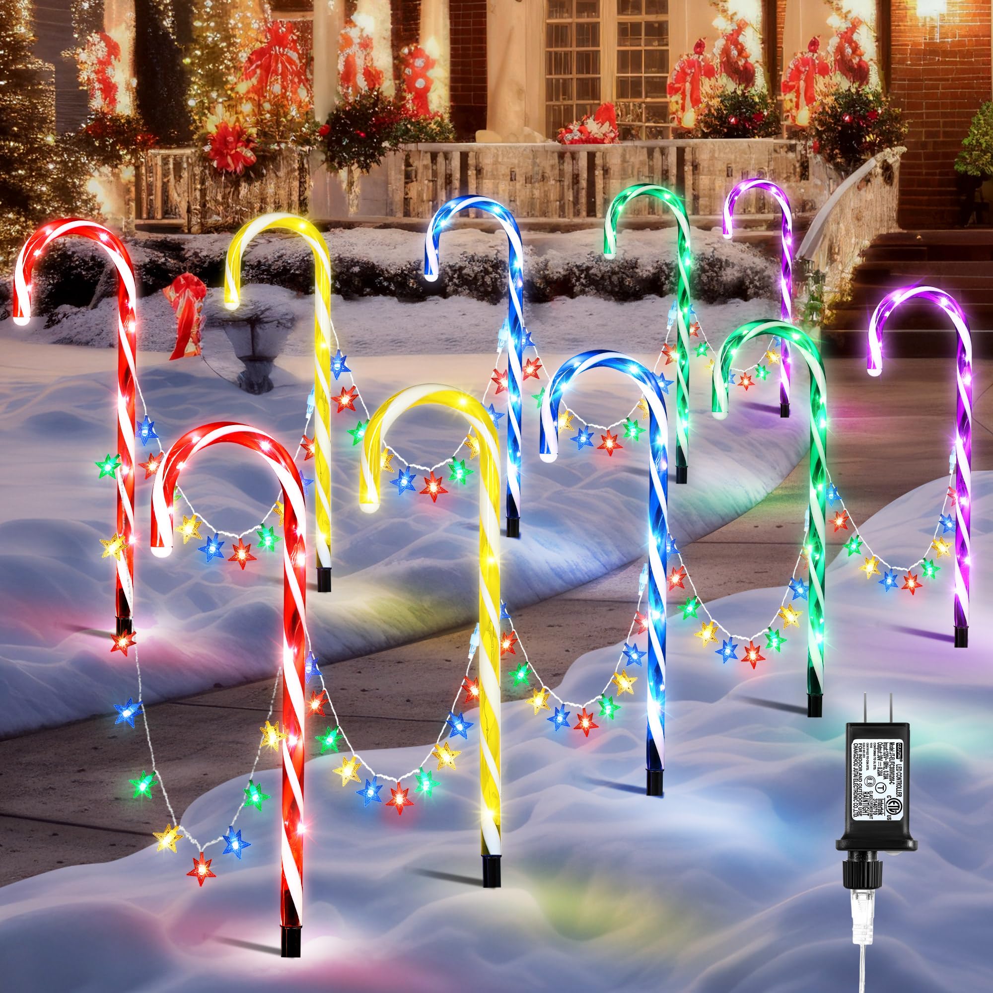 Photo 1 of *SELLING FOR PARTS**  ElectricWise Candy Cane Lights Outdoor, 21 Inch Christmas Pathway Lights, Set of 10 Outdoor Xmas Decorations with 8 Modes for Holiday Patio Yard Garden (Colorful)